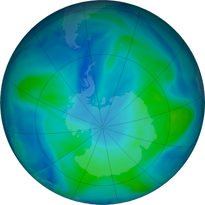 Antarctic ozone map for 08 February 2021